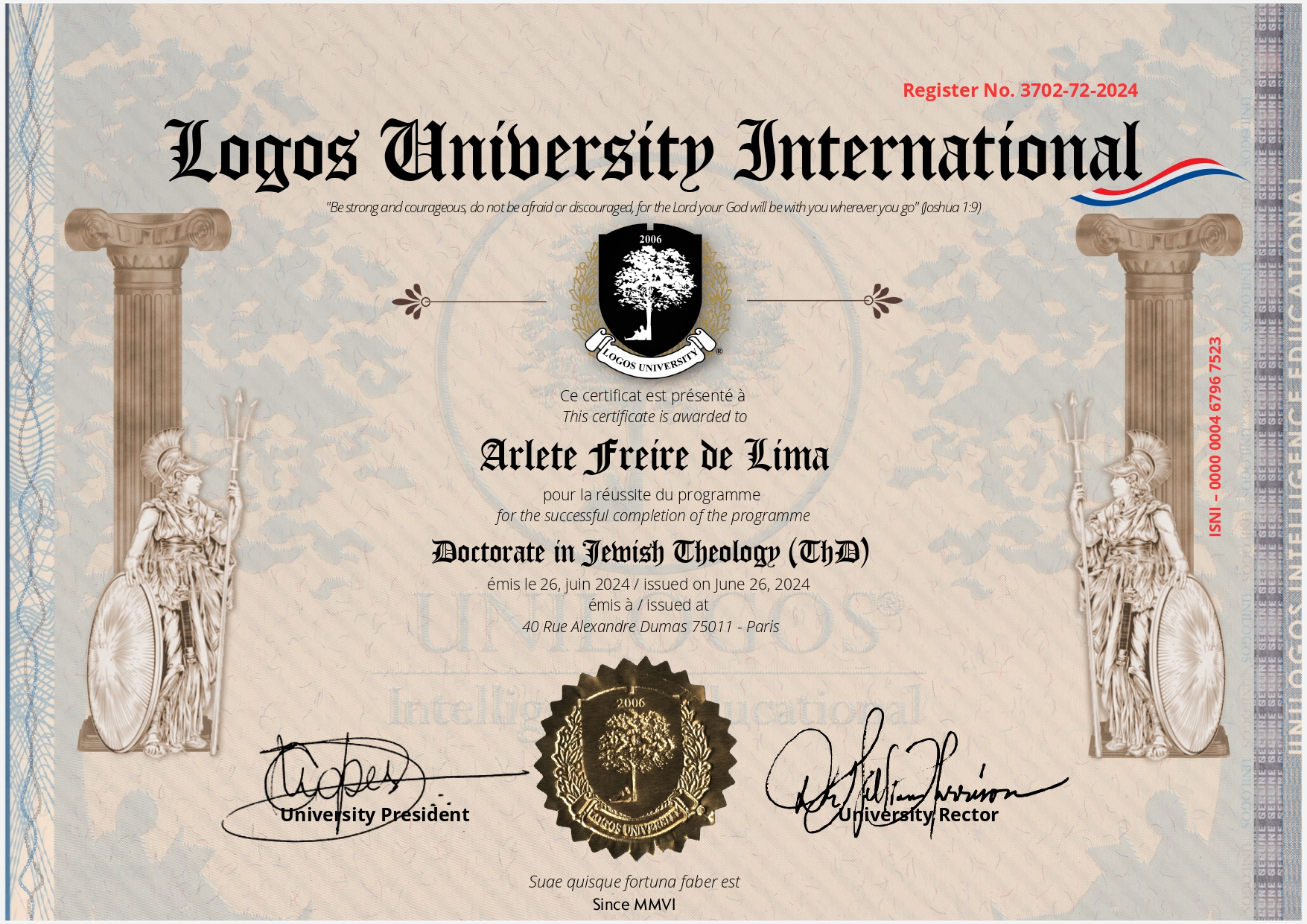 - Dra. ARLETE FREIRE DE LIMA 

Sou Doutora em Teologia Judaica e Antropóloga  Logos University International - UNILOGOS, (Paris, França e Miami, Florida, Estados Unidos da América), psicanalista clínica, escritora e poetisa.

Psicanalista Clínica membro da Associação Brasileira de Psicanálise ABP sob o registro 10.222

=

- Dr. ARLETE FREIRE DE LIMA 

PhD in Jewish Theology and Anthropologist Logos University International - UNILOGOS (Paris, França andMiami, Florida, United States of America); clinical psychoanalyst, writer andpoet. Clinical Psychoanalyst member of the Associação Brasileira de Psicanálise-  ABP under registration 10.222

LIVROS/BOOKS:

- RUBENSTEIN, Marc. Oni and the Kingdom of Onion. [edited by] Gayle West. New York, NY : Morgan James Pub., 2018.

- RUBENSTEIN, Marc. Oni e o Reino da Cebola. Tradução e adaptação Alan Freire de Lima e Arlete Freire de Lima. New York, NY: Morgan James Pub., 2021.

- RUBENSTEIN, Marc. A história de Israel: clara, concisa e conclusiva. Tradução e adaptação: Alan Freire de Lima e Arlete Freire de Lima. São Paulo: [S.n].,

2020. 

- LIMA, Alan Freire de; LIMA, Arlete Freire de Lima. Poesia na Escola. Brodowski: Editora Palavra é Arte, 2023.  Disponível em: https://www.calameo.com/read/006803069047a91e5fe80. Acesso em: 23 de maio de 2023.

- Lima, Alan Freire de; Lima, Arlete Freire de. Arco-íris e as cores que formaram o mundo = Rainbow and the colors of the origin of the world. Brasília: Enterprising Editora, 2024.

----

Judia, antropóloga, filósofa, escritora, cientista, pesquisadora eespecialista em antropologia judaica e literatura judaica e marketing. 

Doutora em Teologia Judaica e Antropóloga formada em Antropologia eReligião pela Logos University International – LUI – UNILOGOS em Miami, Flóridaem Paris, França e em Miami, Florida, Estados Unidos da América.-Curso superior em Marketing pelo Instituto de Ensino Superior de MinasGerais -IESMIG, certificações e pós-graduação em Marketing pela PUC Minas.  

BIOGRAPHY COMPLEMENTARY of the author Arlete Freire de Lima:  Jew, anthropologist, philosopher, writer, scientist, researcher andspecialist in Jewish anthropology and Jewish literature and marketing.  

- PhD in Jewish Theology and Anthropologist graduated in Anthropologyand Religion from Logos University International – LUI – UNILOGOS in Miami,Florida in the Paris, France and Miami Florida, United Status of America.- higher education course in Marketing from the Instituto de EnsinoSuperior de Minas Gerais -IESMIG, certifications and postgraduate studies inMarketing from PUC Minas. 

RESUMO DA FORMAÇÃO JUDAICA da Dra. Arlete Freire de Lima e do Dr. Alan Freire de Lima, são doutores (PhD) especializados na religião e cultura judaica, são judeus oficiais, e alguns dosseus rabinos são o Rabbi Marc Rubenstein ordenado rabino (SEMICHA) pela Academyfor Jewish Religion (AJR) de Nova York e o rabino Rabbi Mordecai Finleyordenado rabino (SEMICHA) pela Hebrew Union College (Institute of JewishReligion) em Cincinnati, Ohio, USA (EUA), ambos  judeus e membros eafiliados da sinagoga 